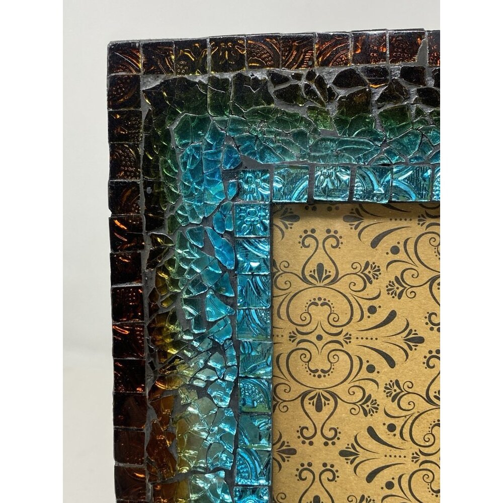 Pier 1 Imports Turquoise Mosaic Iridescent Glass Picture Frame For 5x7 Photo - Picture 16 of 16
